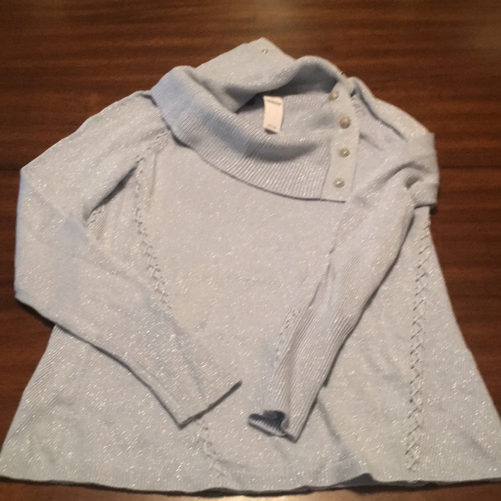 Sparkly ice blue snap button cowl WHBM sweater